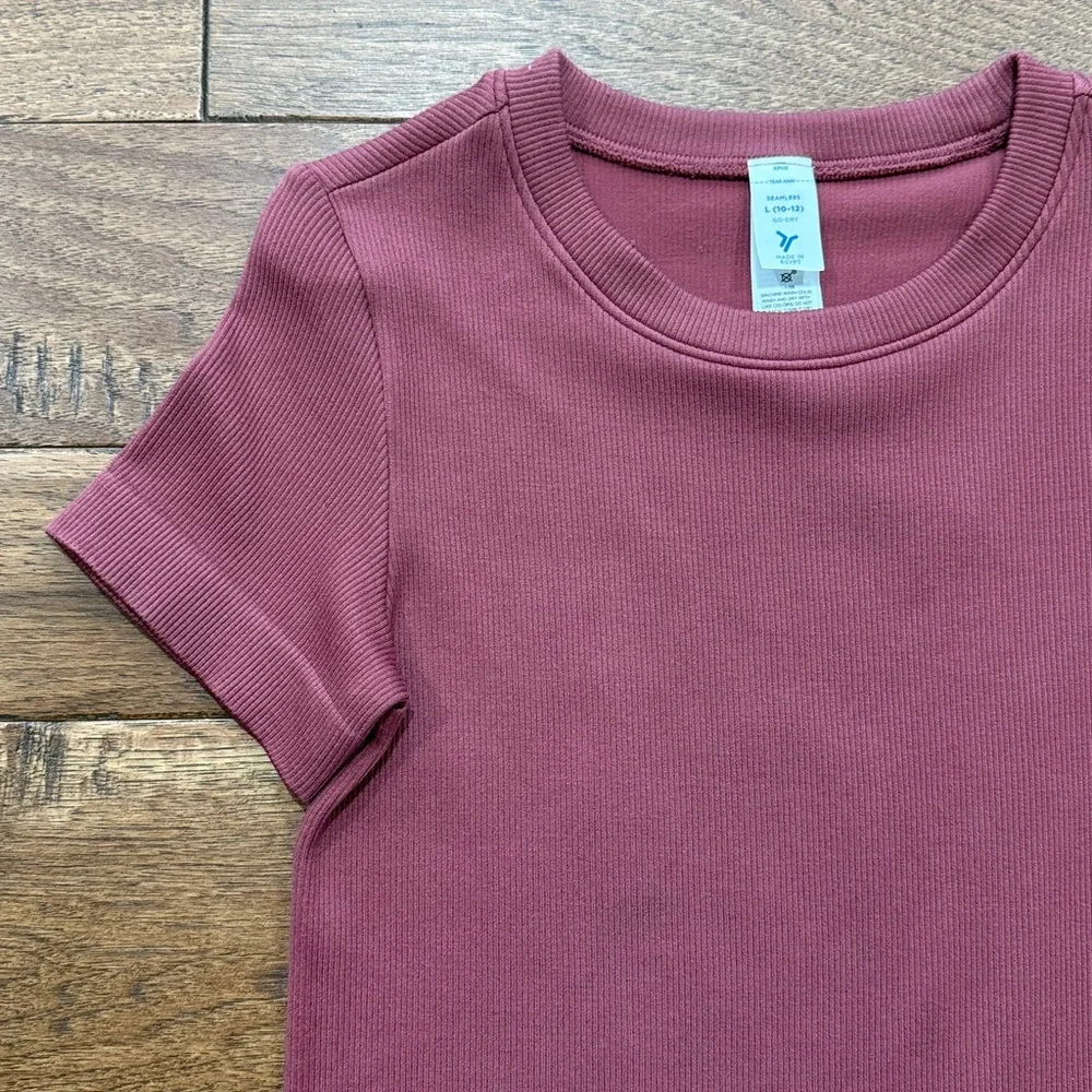 Old Navy Girls Ribbed Crewneck Go Dry Short-Sleeve Shirt - Size L (10/12)
